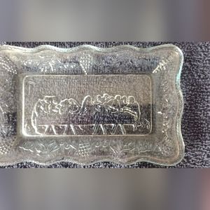 Vintage Last Supper Taria Indiana Blue Glass Trinket Serving Dish
